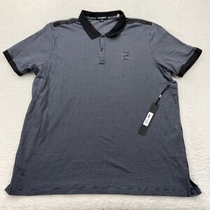 Karl Lagerfeld Paris Men's XXL Navy White Geometric Print Short Sleeve Polo NWT